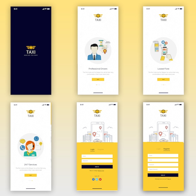 PSD táxi reserva mobile ui kit