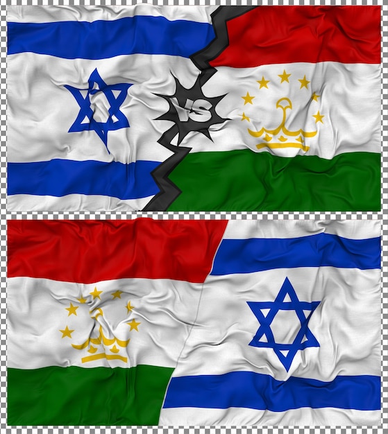 Tayikistán contra Israel Media bandera combinada con textura de paño y baches en 3D