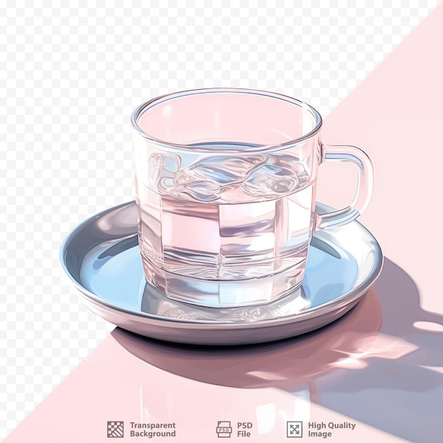 PSD una taza de agua reposa en un platillo con una taza de hielo.