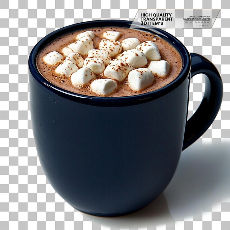 PSD una taza azul marino llena de chocolate caliente sobre un fondo transparente