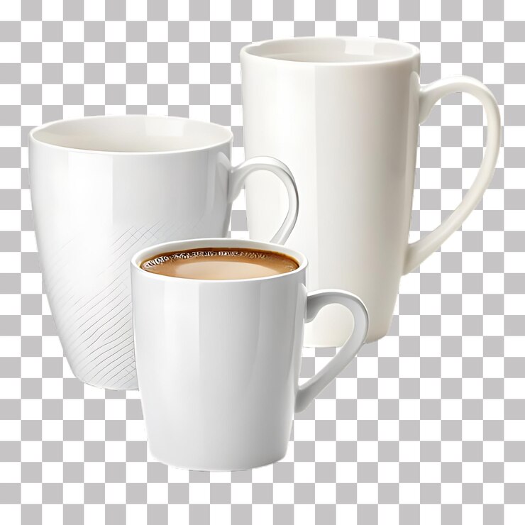 PSD taza blanca aislada sobre un fondo transparente