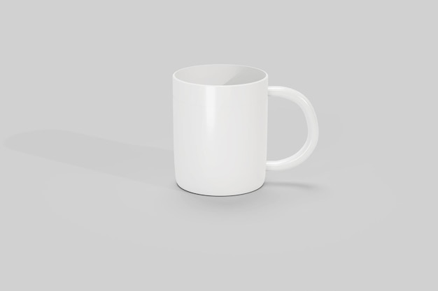 una taza blanca con un mango que dice e en ella