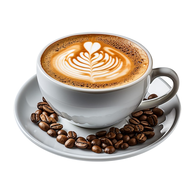 Una taza de café aromático con frijoles en un platillo imagen generada por ai