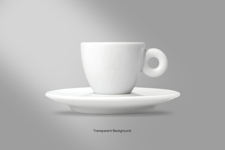 PSD una taza de café blanca con una placa blanca que dice transparencias en ella