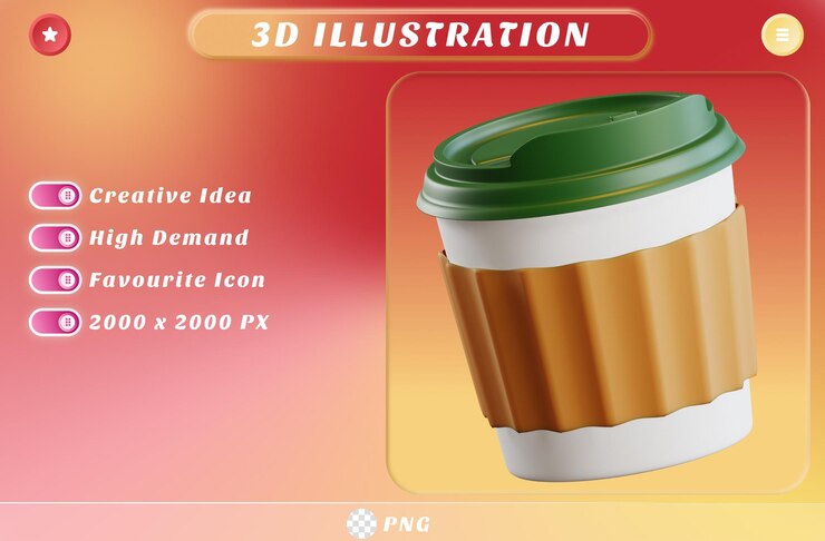 PSD taza de café caliente de renderizado 3d