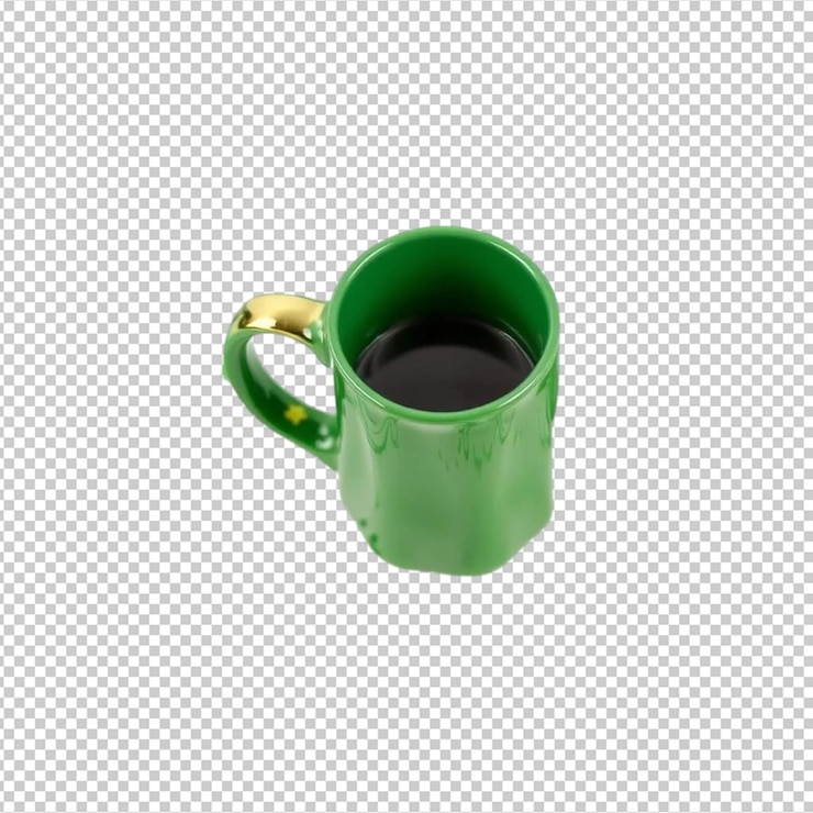 PSD taza de café de cerámica verde con mango de oro vista superior taza aislada café alimento bebida imagen fotográfica
