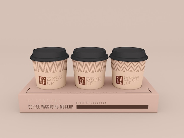 Taza de café desechable con modelo de caja