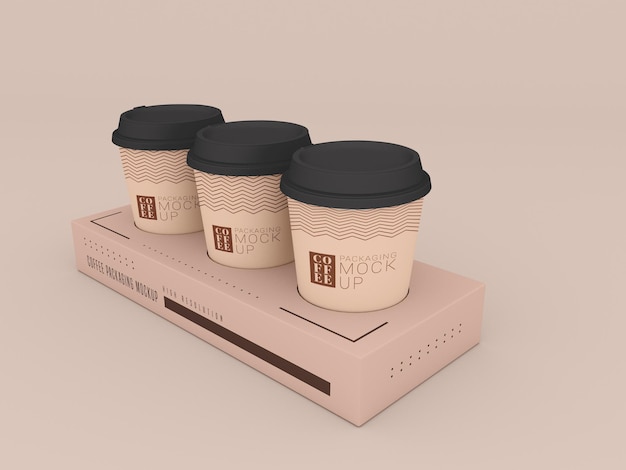 Taza de café desechable con modelo de caja