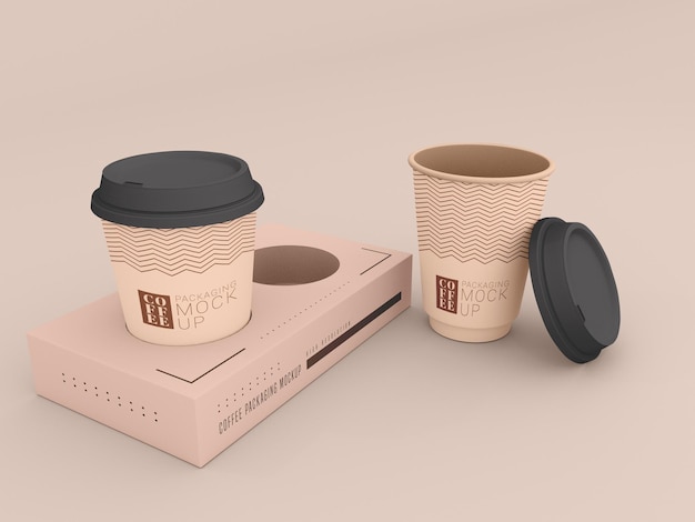 Taza de café desechable con modelo de caja