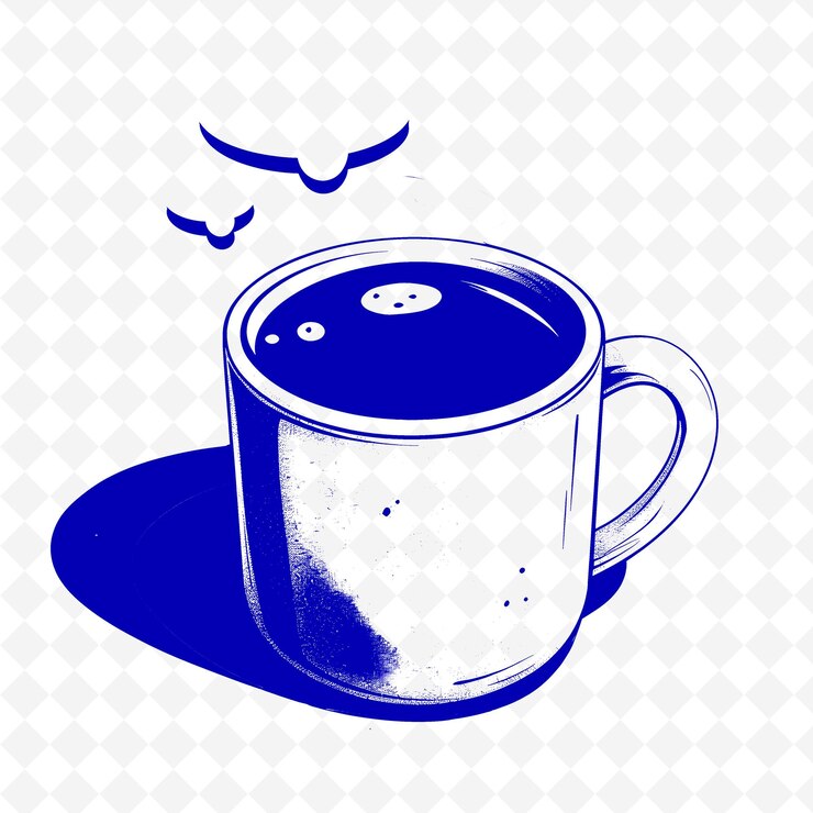 PSD taza de café de dibujos animados con un boceto en blanco y negro y un diseño de ilustración plana de contorno fe png
