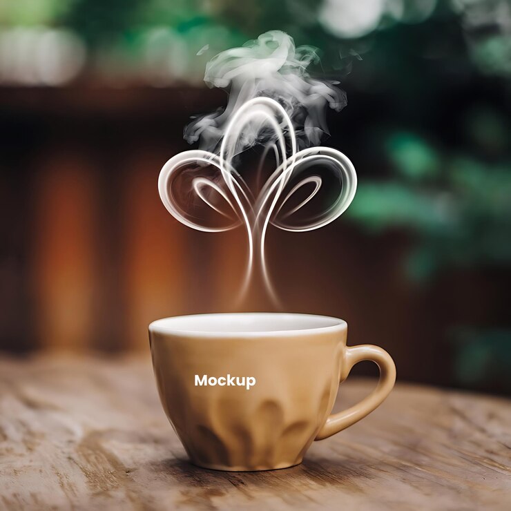 PSD una taza de café con un diseño en espiral en la maqueta lateral