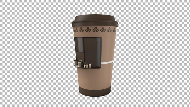 Una taza de café estilizada con una tapa diseñada para servir bebidas