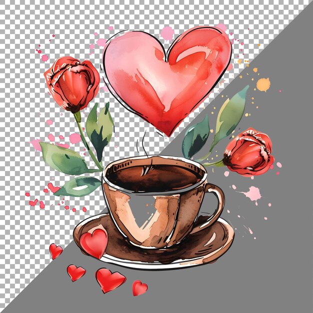 PSD taza de café con estilo de pegatina de corazones en fondo transparente generado por ai