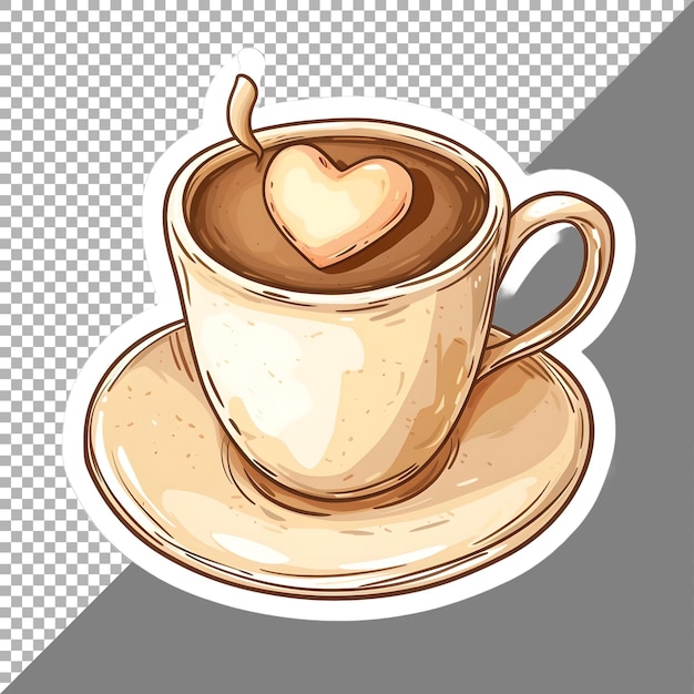 Taza de café con estilo de pegatina de corazones en fondo transparente generado por ai
