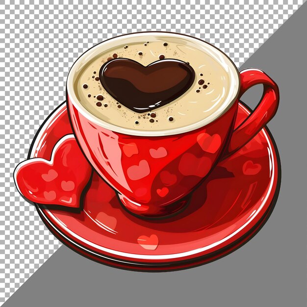 Taza de café con estilo de pegatina de corazones en fondo transparente generado por ai