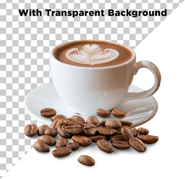 Taza de café con granos de café Foto PSD PNG