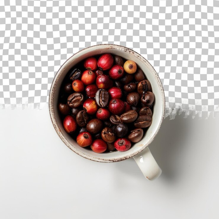PSD una taza de café con granos de café y grano de café