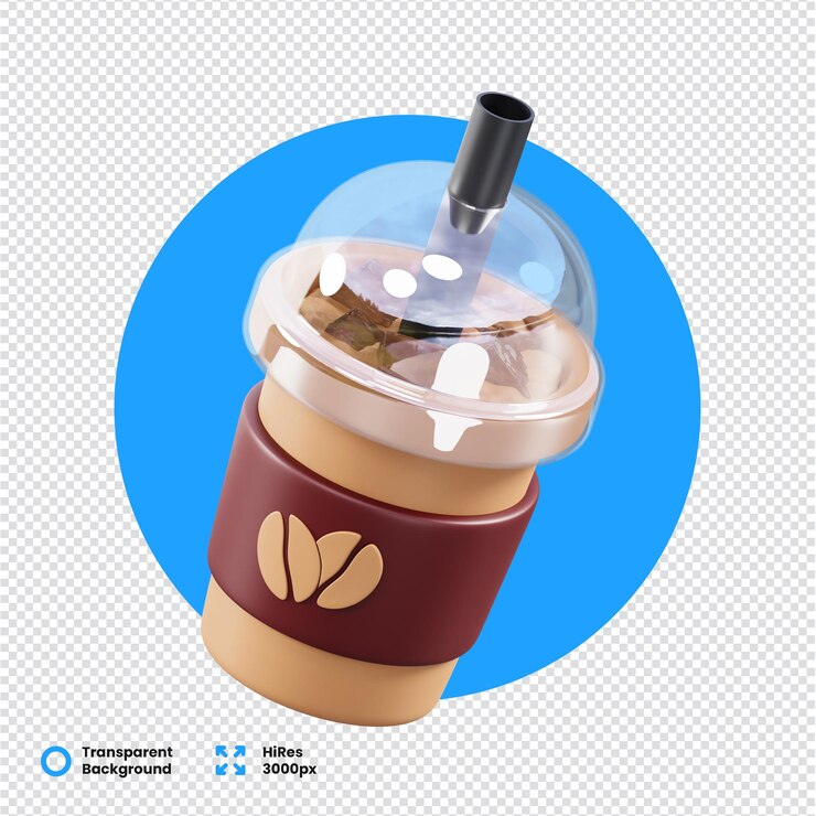 PSD taza de café helada renderizada en 3d con un diseño realista