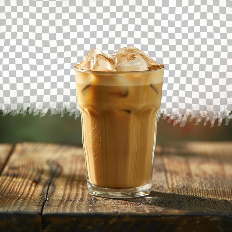 PSD una taza de café helado con un café helado blanco y marrón en él