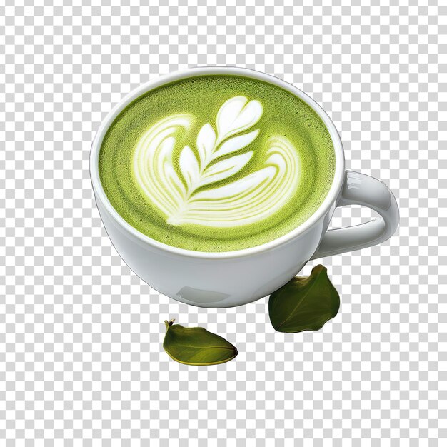 PSD una taza de café con leche verde con una flor en ella