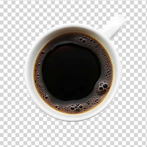 PSD taza de café negro aislada sobre un fondo transparente vista superior