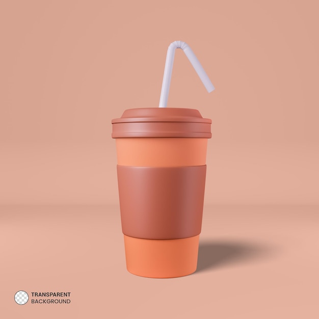 taza de café, con, paja, icono, aislado, 3d, render, ilustración