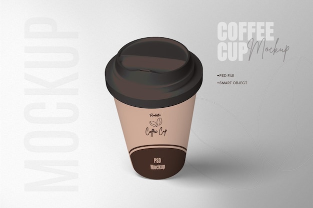 Taza de café de papel totalmente editable y realista con fondo blanco en maqueta PSD 3D