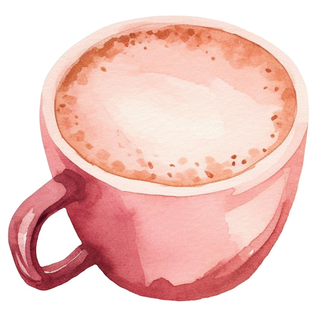 Taza de café pintada en acuarela, elemento de diseño dibujado a mano aislado sobre un fondo transparente