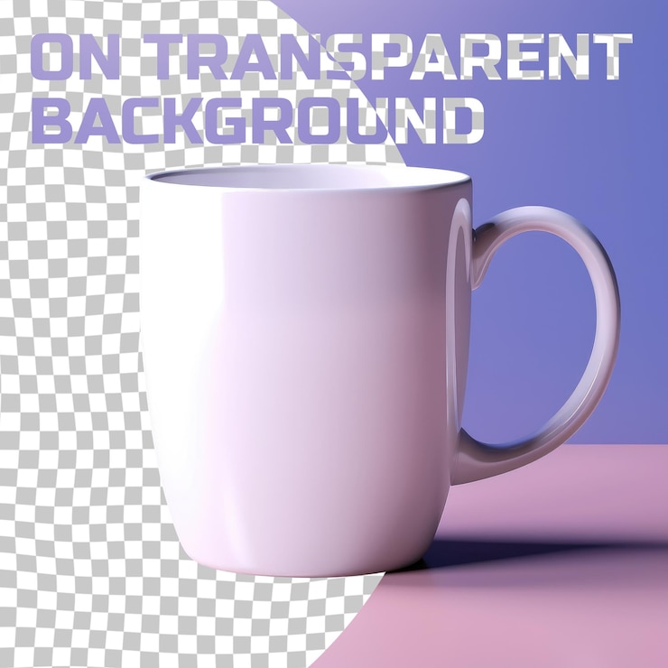 PSD taza de café de porcelana blanca con un mango en una transparente