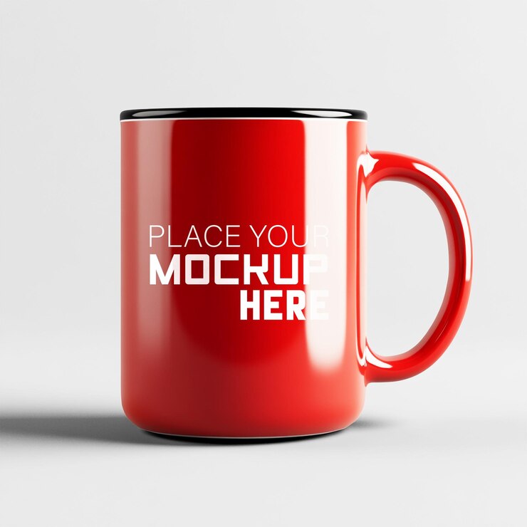 una taza de café roja con un lugar para el lugar que estás aquí