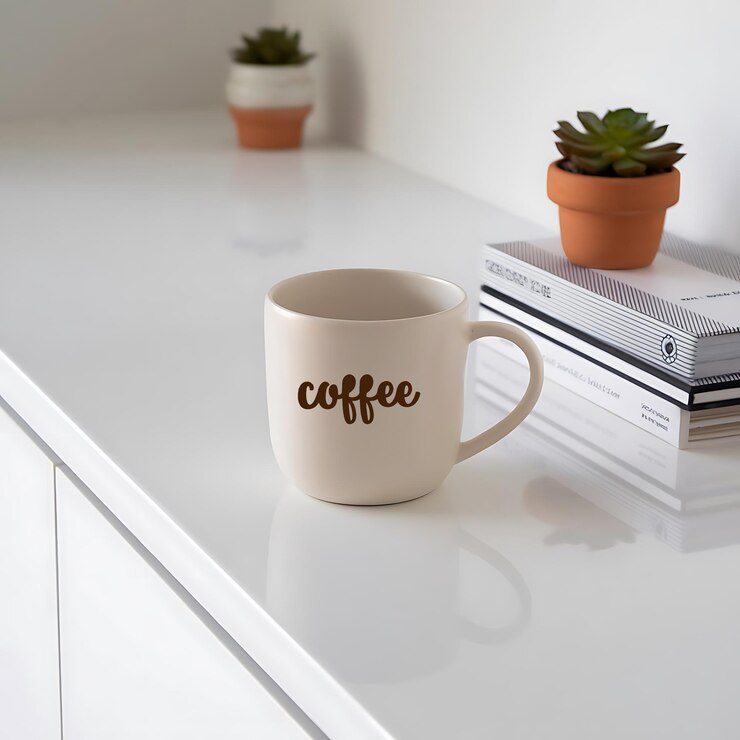 PSD una taza de café se sienta en una mesa junto a una pila de libros