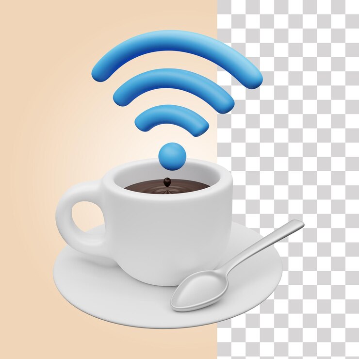 PSD una taza de café con símbolo wifi en la parte superior.