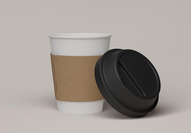 taza de café con tapa negra abierta con manga maquillaje de renderizado 3D