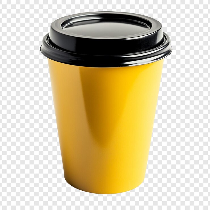PSD una taza de café con una tapa negra que dice café en ella