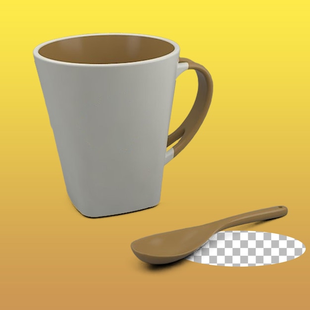 PSD una taza de café vacía con concepto de cuchara de madera