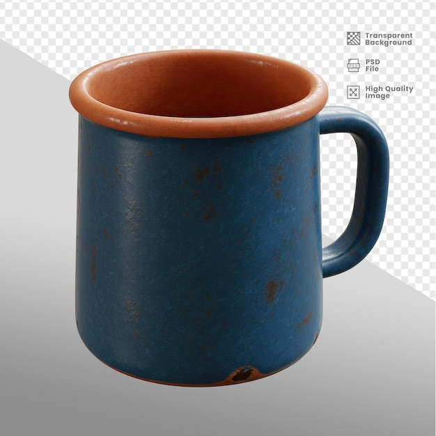 Taza de cerámica azul rústico con borde y mango marrones