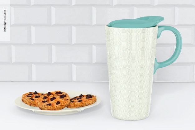 Taza de cerámica grande con tapa con maqueta de galletas