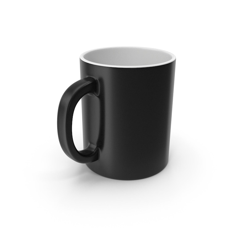 PSD taza de cerámica negra aislada sobre fondo blanco
