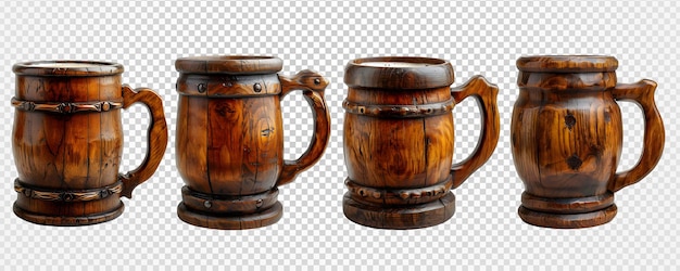 PSD taza de cerveza de madera aislada en el fondo transparente generativo ai.