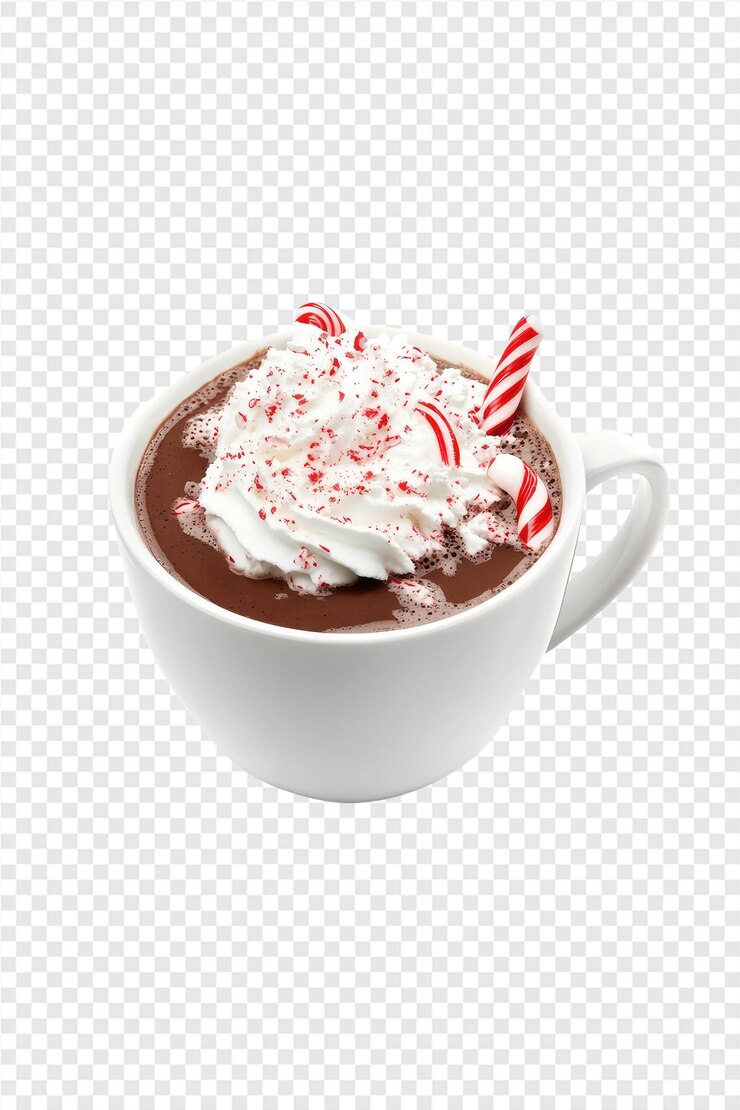 PSD una taza de chocolate caliente con bastones de caramelo en él