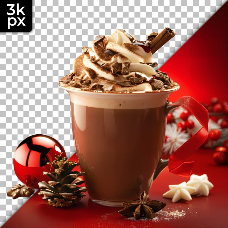 PSD una taza de chocolate con una cereza y un glaseado de chocolate