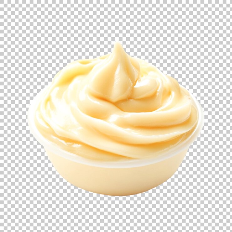 PSD una taza de crema de queso se muestra en un fondo transparente