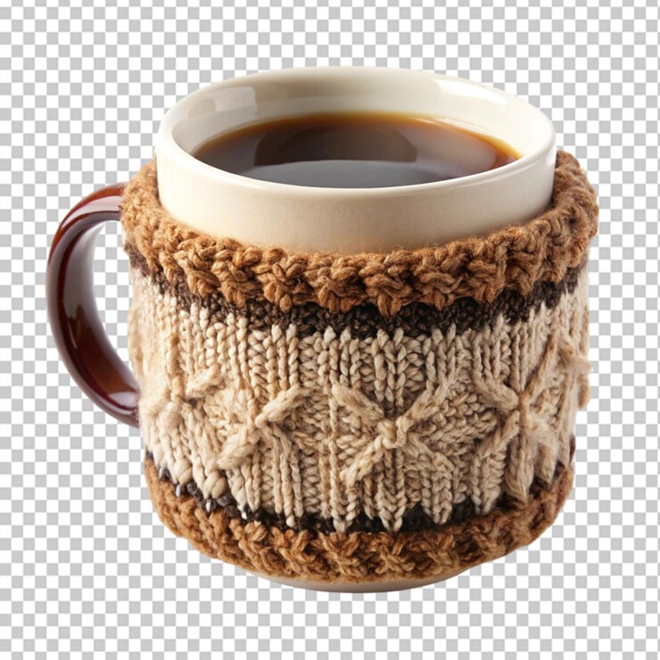 PSD taza de cubierta de café con tejido sobre fondo transparente