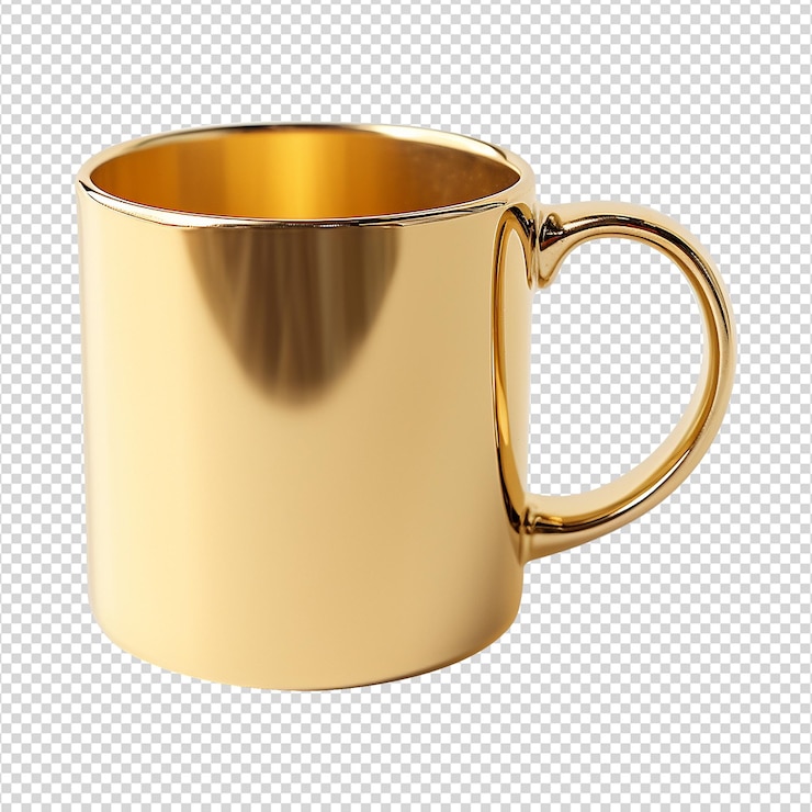 PSD taza dorada aislada en un fondo transparente png