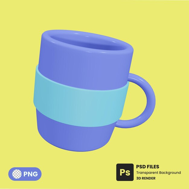 Taza escritorio ilustración 3D icono fondo transparente PSD