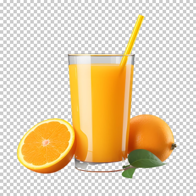 PSD una taza de jugo de naranja con rodajas de naranja en un fondo transparente