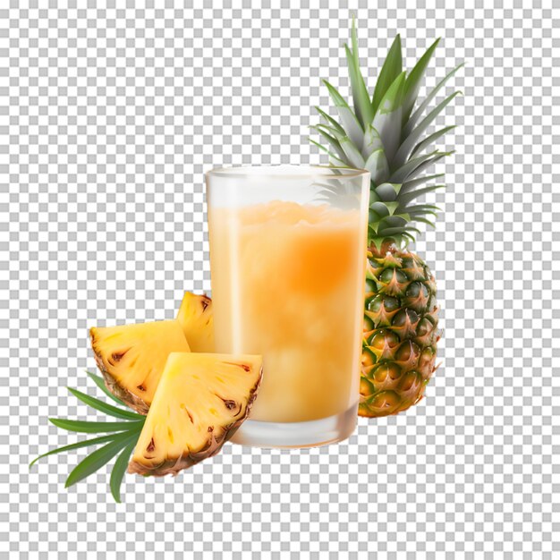 PSD una taza de jugo de piña con rodajas de piña en un fondo transparente