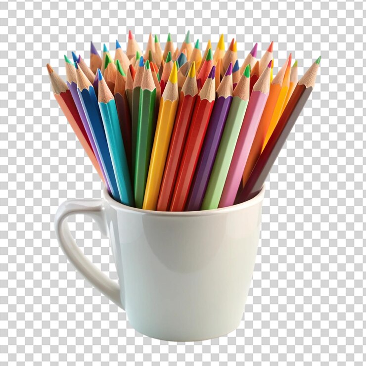 PSD una taza de lápices sobre un fondo transparente
