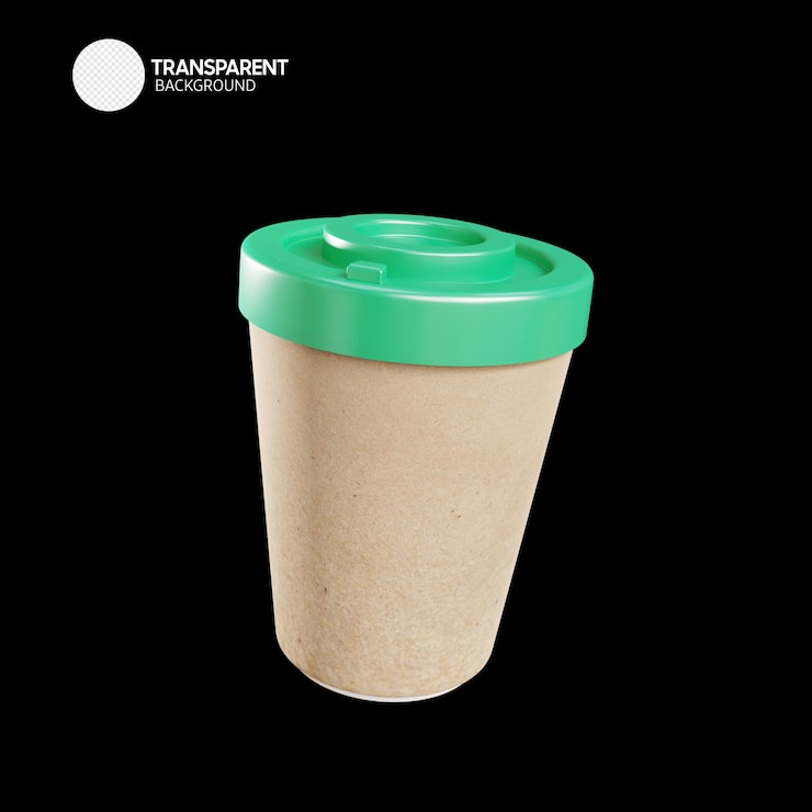 PSD una taza marrón con una tapa verde que dice fotografía transparente.