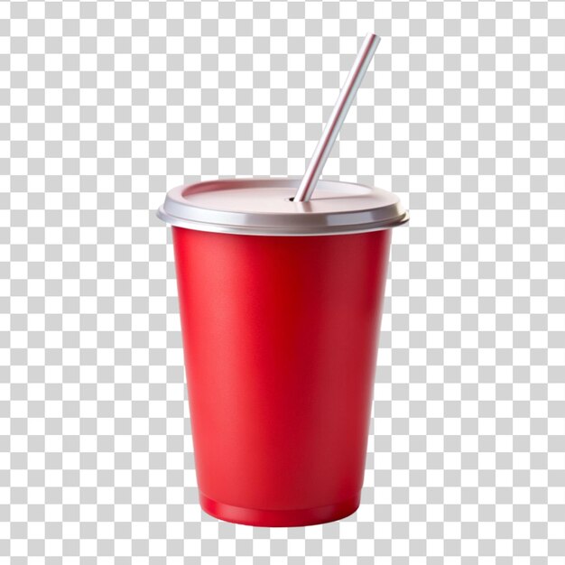 PSD taza de papel roja con paja de beber aislada sobre un fondo transparente